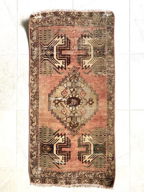 Vintage turkish wool rug, bath rug, door mat 3 * 1.6 feet