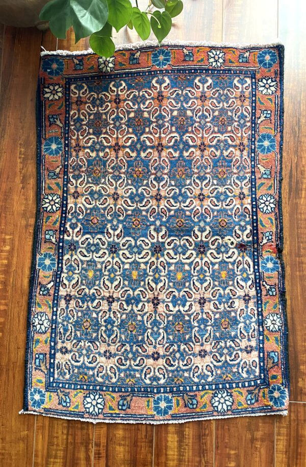 Vintage Boteh Rug, Blue boteh motif,2.7’ * 1.10’ feet - Image 3