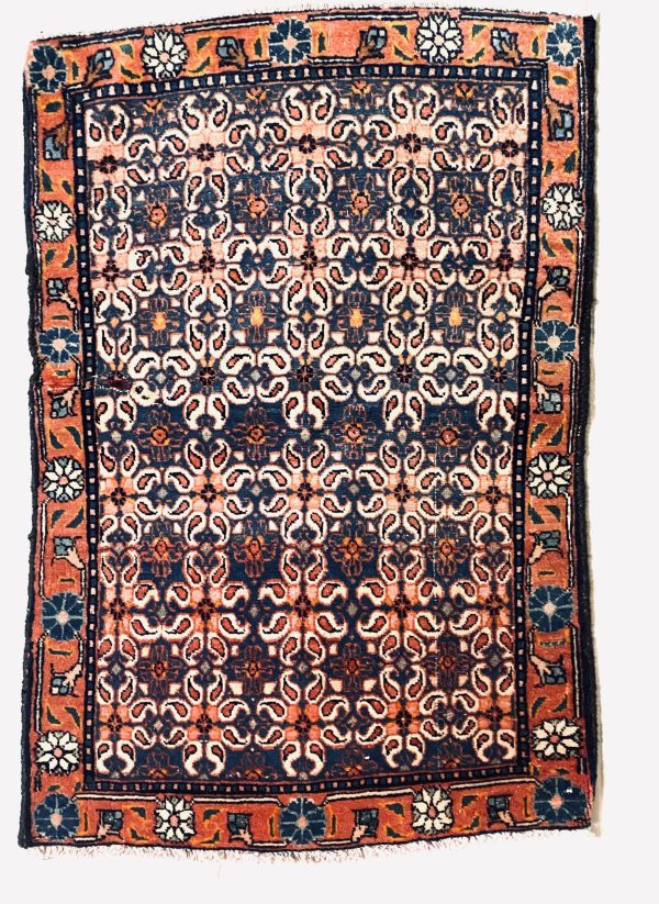 Vintage Boteh Rug, Blue boteh motif,2.7’ * 1.10’ feet